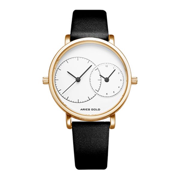 ARIES GOLD WANDERER GOLD STAINLESS STEEL L 5027 G-W BLACK LEATHER STRAP WOMEN'S WATCH